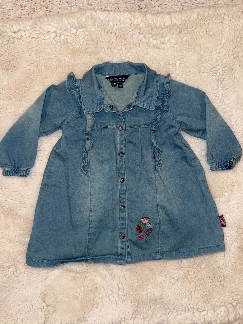 Souris Mini Light Blue Denim Dress with Ruffle Trim